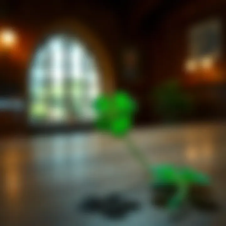 A four-leaf clover on a wooden table, representing luck and fortune.