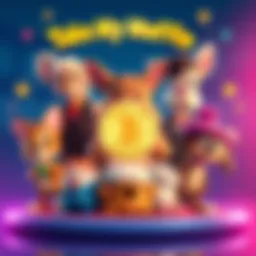 A colorful graphic featuring characters from Take My Muffin, highlighting the $MUFFIN token and blockchain theme, with a fun and playful vibe.