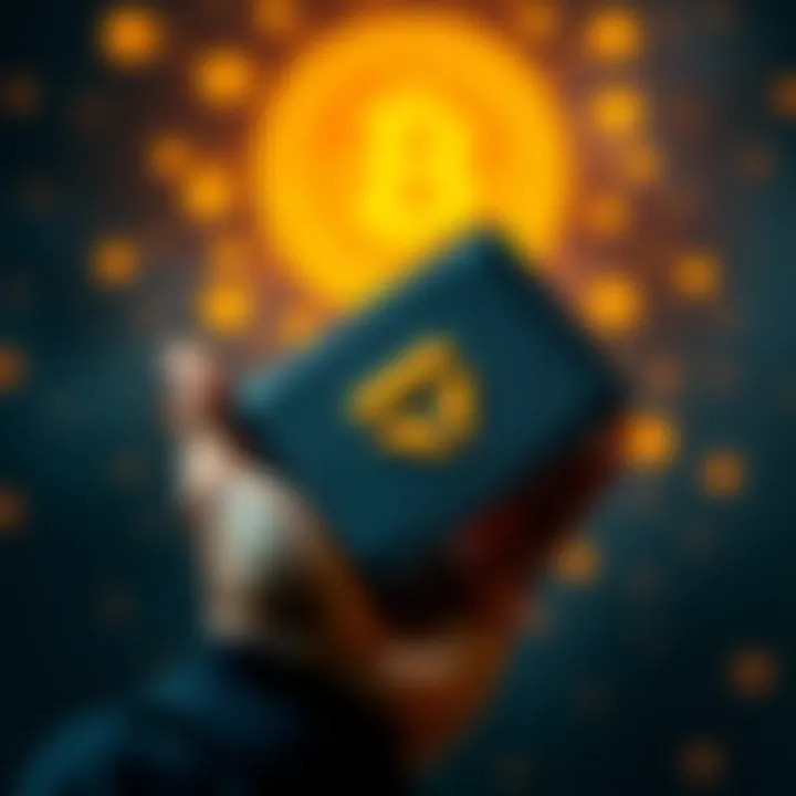 Tangem Crypto Wallet A person holding a Tangem hardware wallet with cryptocurrency symbols in the background