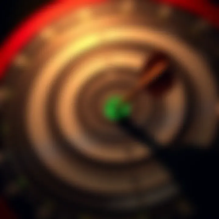A dartboard with a dart just missing the center, symbolizing a missed target.