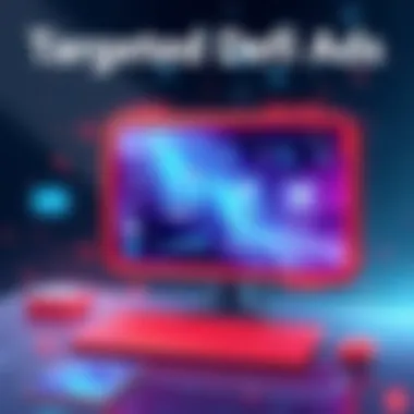 Targeted DeFi Ads Concept Illustration showing a user interface displaying customized DeFi ads based on a user's on-chain activity, highlighting relevant opportunities and revenue sharing.