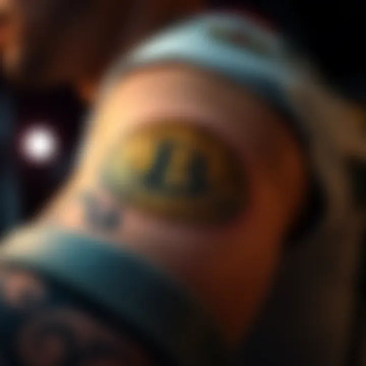 A person showing off a tattoo of the Bitcoin logo on their arm, symbolizing a commitment to cryptocurrency