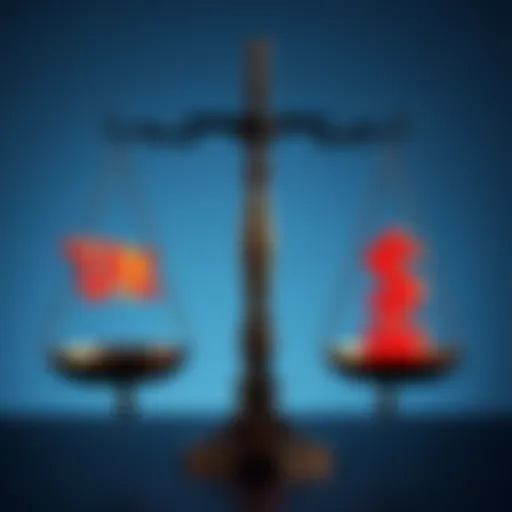 A scale balancing tax symbols and bank loan interest rate symbols, symbolizing the comparison of taxes and interest rates.