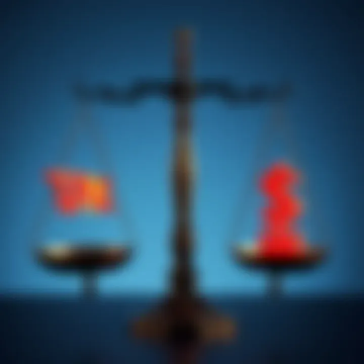 A scale balancing tax symbols and bank loan interest rate symbols, symbolizing the comparison of taxes and interest rates.