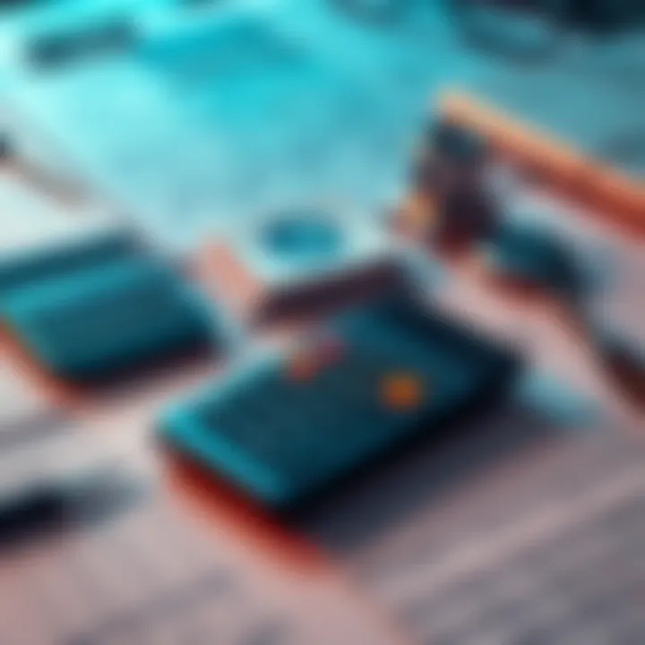 An intricate tax filing scene with calculators and tax forms highlighting financial strategy