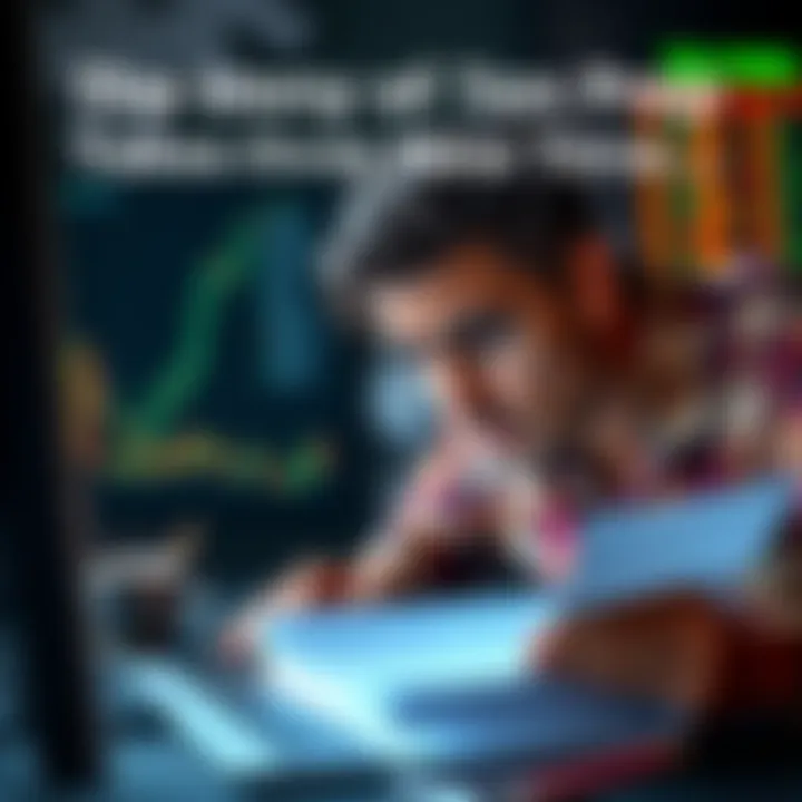 Individual looking frustrated while dealing with tax documents and cryptocurrencies on a computer