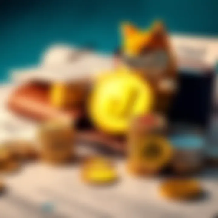 Tax Season and Dogecoin Investment A visual metaphor depicting the intersection of tax refunds and cryptocurrency investments, featuring a digital wallet and stacks of coins alongside tax documents.