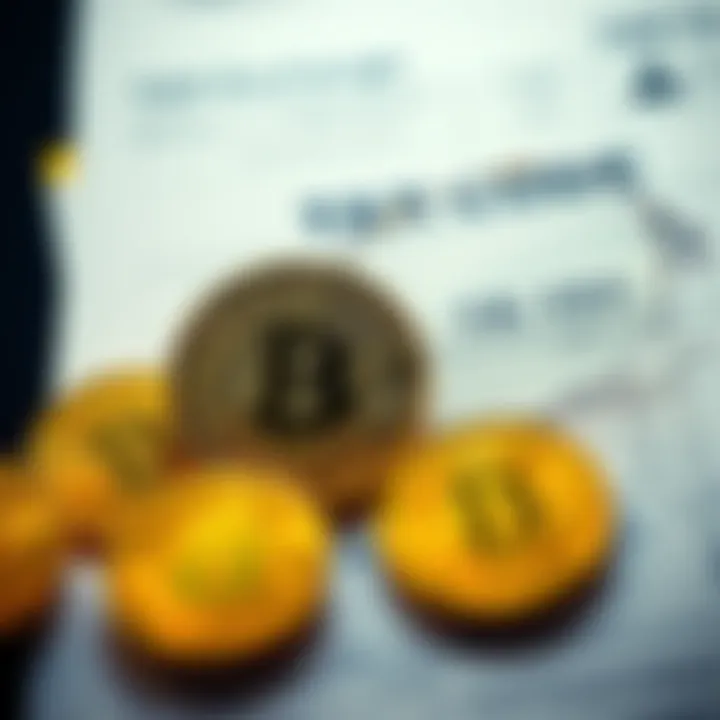 A visual representation of Bitcoin coins and a tax form illustrating potential tax code changes related to cryptocurrency exchanges.