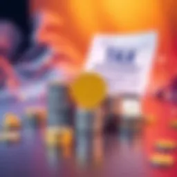 Illustration showing stacks of coins representing staking rewards with a dollar sign, and a tax document in the background, symbolizing the double taxation issue.