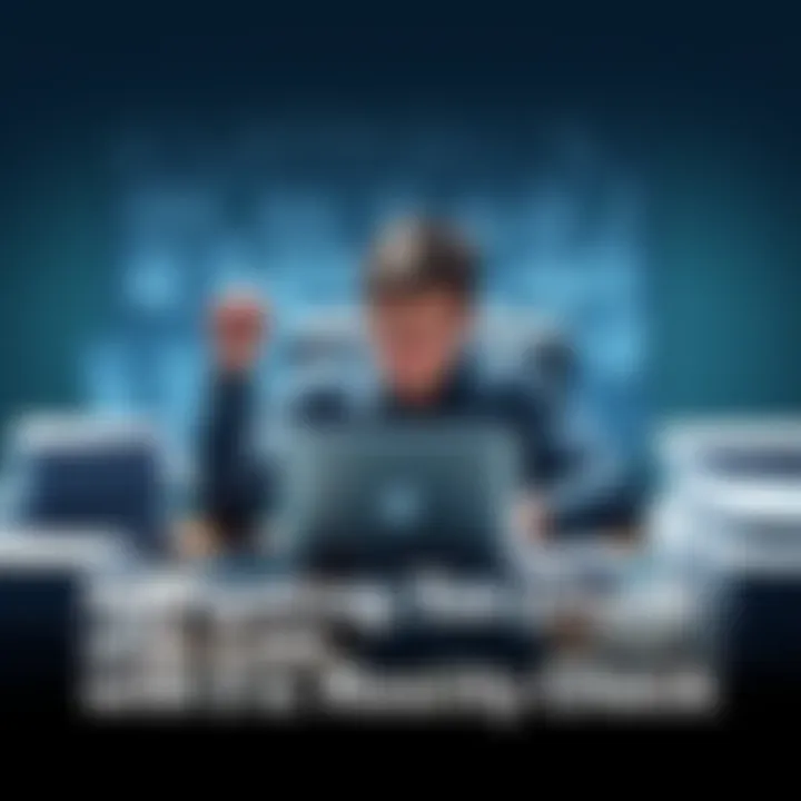 A person sitting at a desk surrounded by paperwork and a laptop, looking stressed while reviewing tax documents with many transactions.