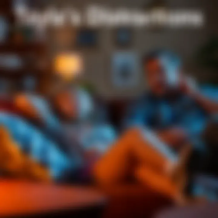 Tayla relaxing on a couch while her dad Rick looks worried nearby, highlighting their strained relationship during his struggles.