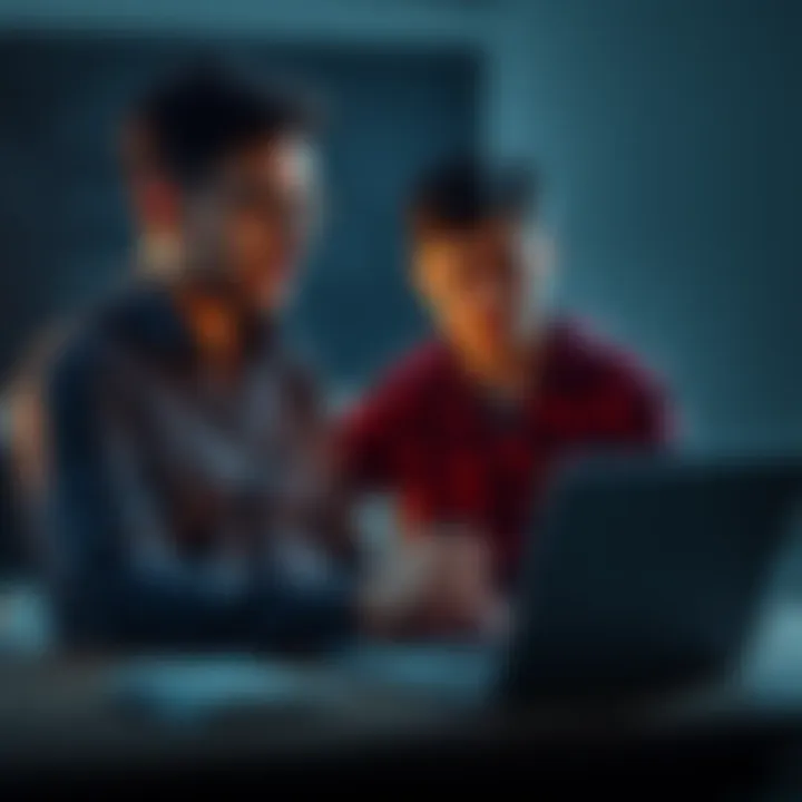 A teacher talks with a student about cryptocurrency investment opportunities on a laptop