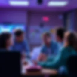 A group of teachers participating in a heated online forum debate about ragebaiting