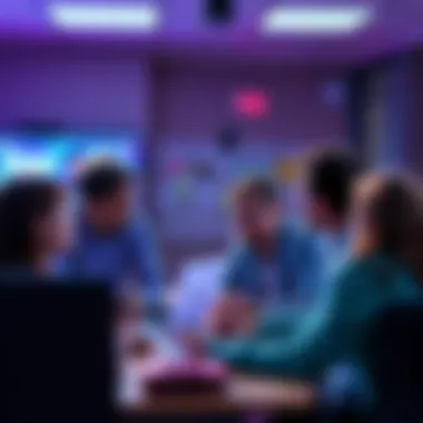 A group of teachers participating in a heated online forum debate about ragebaiting