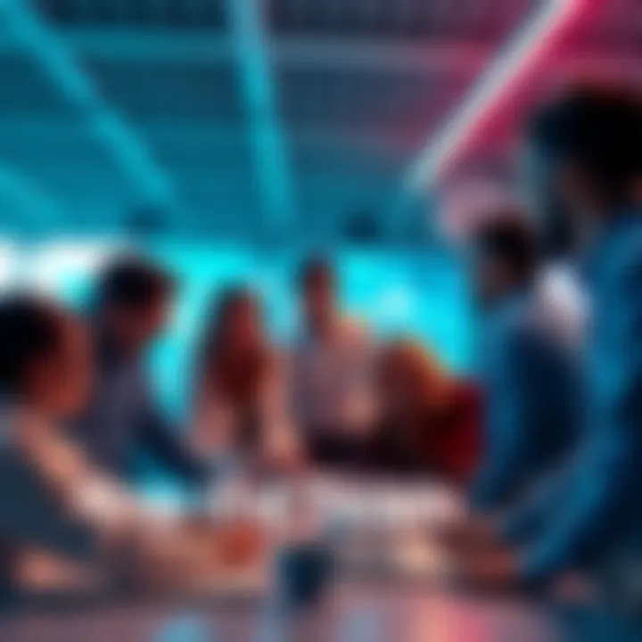 A diverse group of people working together on innovative solutions for Samsung projects, sharing ideas and collaborating.