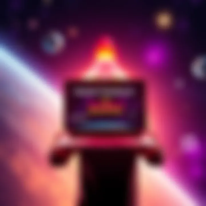 A person holding a laptop with a space-themed background, looking for teammates for the ISRO H2S hackathon.