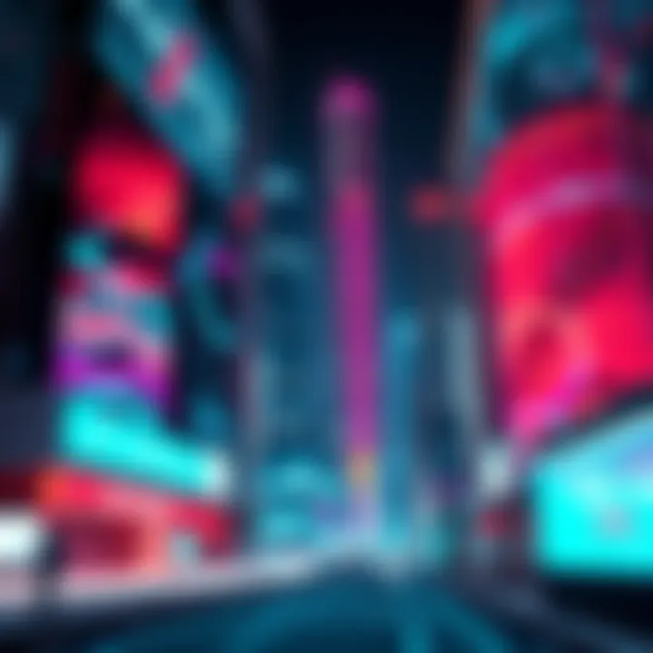 A futuristic cityscape showing advanced technology and vibrant digital displays symbolizing innovation in various industries.