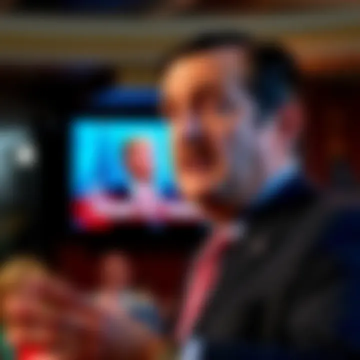 Senator Ted Cruz looks concerned while speaking, with a video clip in the background showing his comments on Trump's 9/11 remarks.