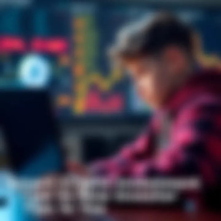 A 17-year-old looking at a laptop screen showing cryptocurrency charts and graphs, contemplating his first investment.