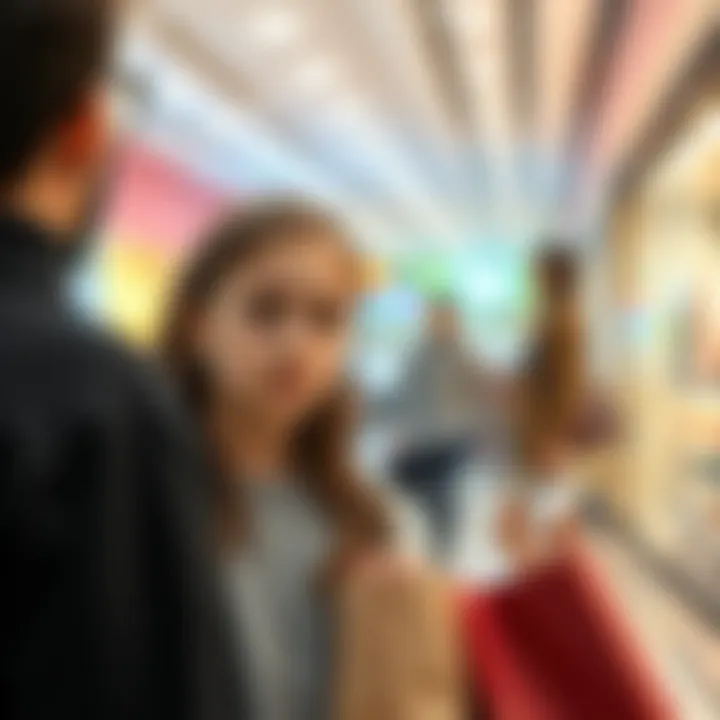 Teen girl shopping with a stranger A 15-year-old girl looks concerned while talking to a stranger named Joanna in a shopping mall.