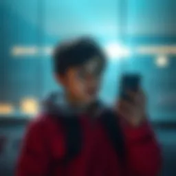 A young teen looking worried while holding a phone, expressing fear and waiting for a parent to arrive.
