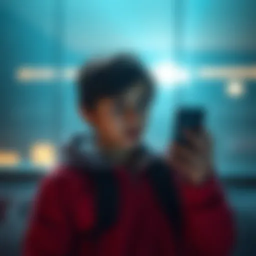 A young teen looking worried while holding a phone, expressing fear and waiting for a parent to arrive.