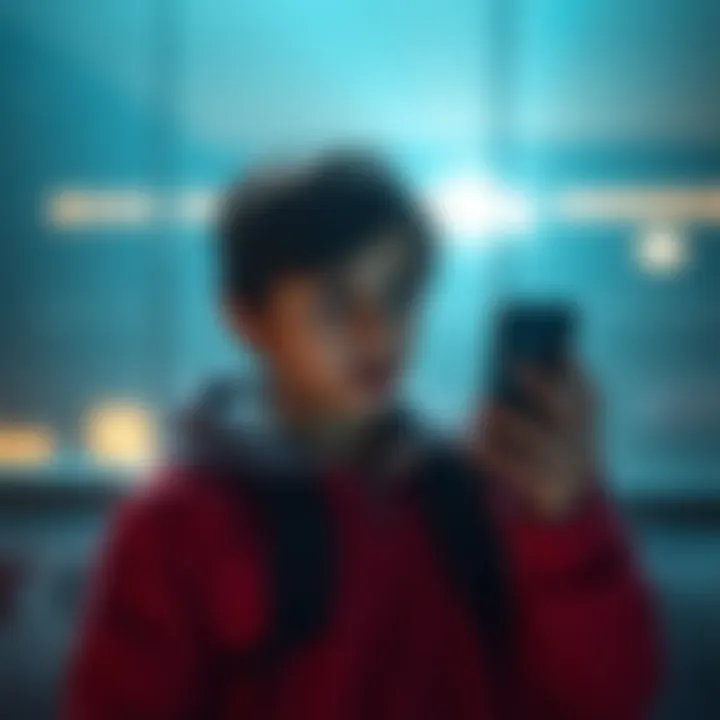 A young teen looking worried while holding a phone, expressing fear and waiting for a parent to arrive.