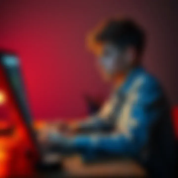 A 17-year-old sitting at a desk with a worried expression, staring at a laptop showing declining crypto charts.