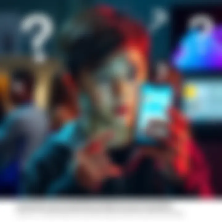 A 16-year-old looking puzzled while holding a phone displaying the Revolut app, surrounded by questions about switching accounts.