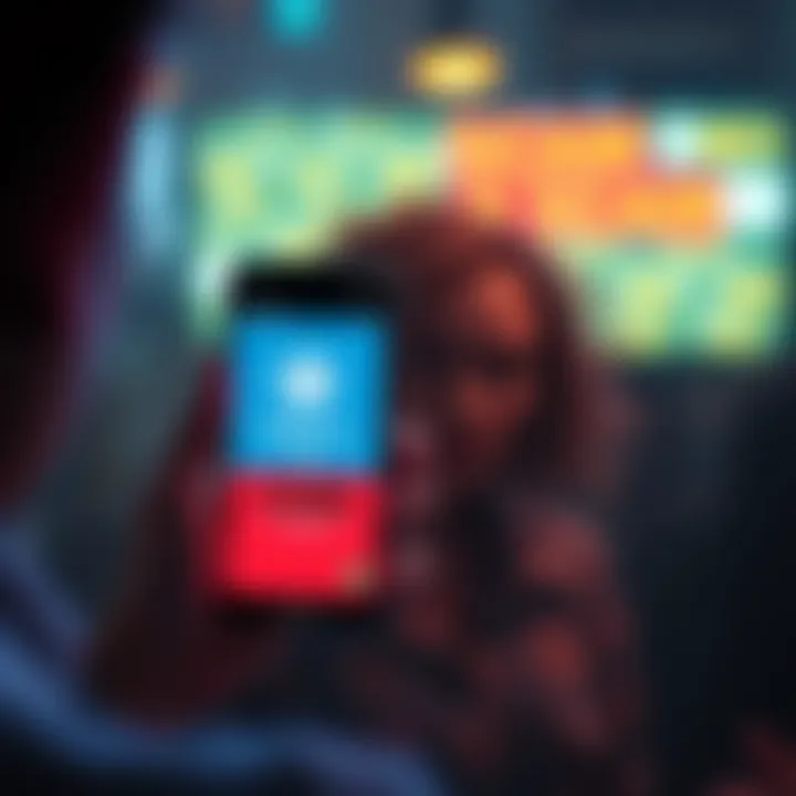 Telegram Group Scam Alert A concerned person looking at a phone displaying a Telegram group interface with warning signs about scams