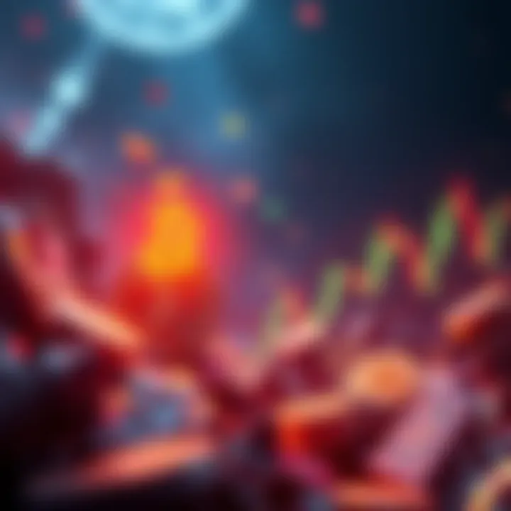 Graphical representation of cryptocurrency trends with falling charts and mathematical symbols