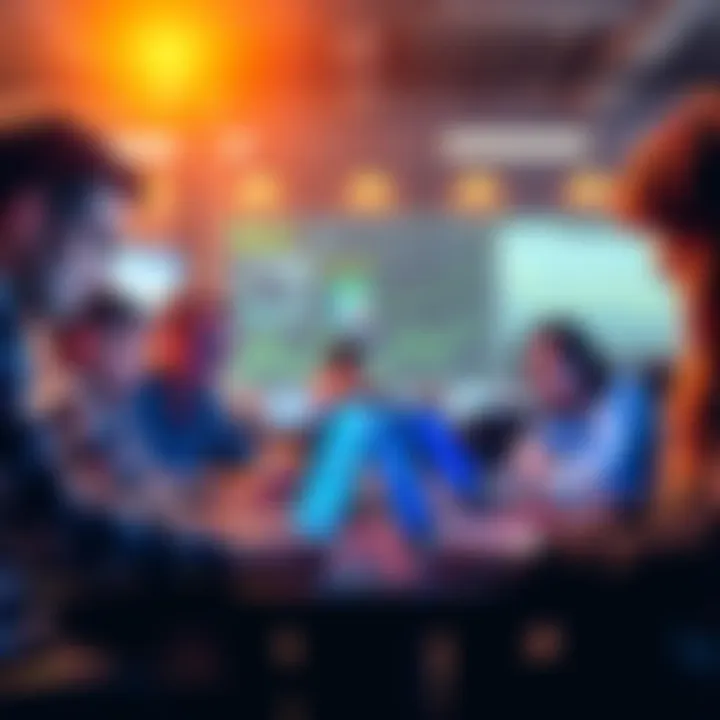 A group of people collaborating to test a new Autobuy tool on laptops
