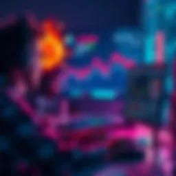 Developers working on a computer with graphs and blockchain symbols showing testnet activity