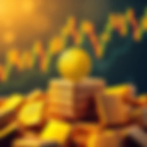 Illustration of gold bars stacked with Tether logo and financial graphs in the background