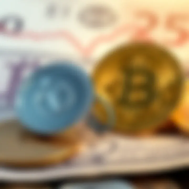 Visual comparison of Tether and Bitcoin with a declining currency backdrop