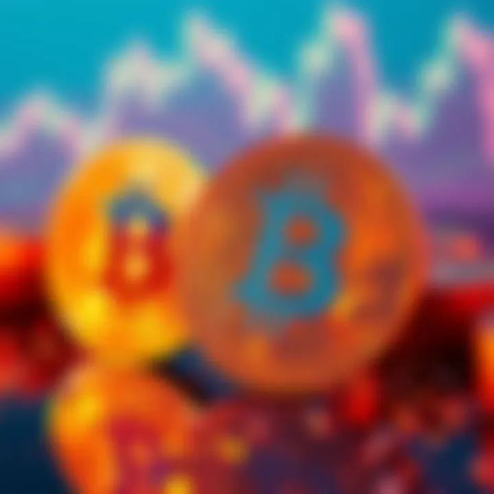 A close-up of Tether and Bitcoin symbols reflecting market changes, showing the connection between stablecoins and cryptocurrency prices.