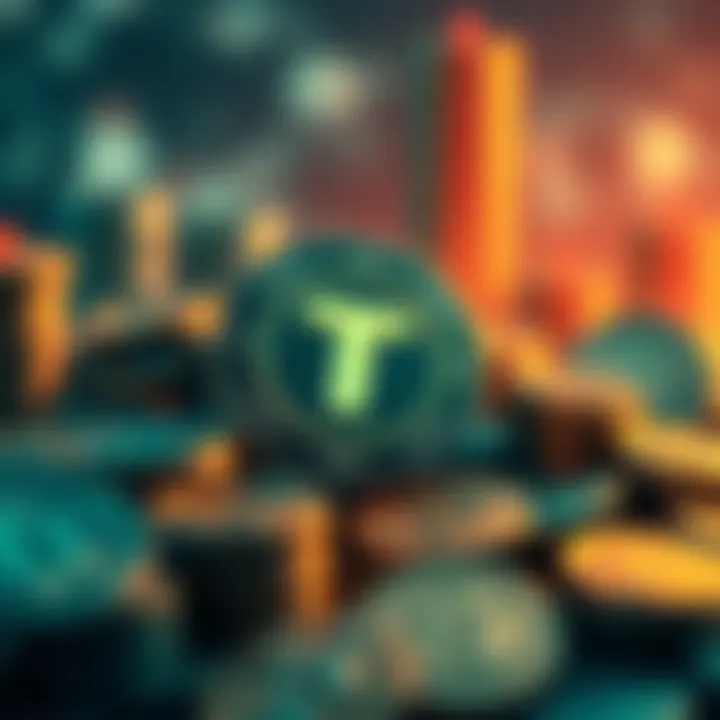 Tether introduces the USAT stablecoin in a financial setting, symbolizing growth in traditional finance and digital currencies.