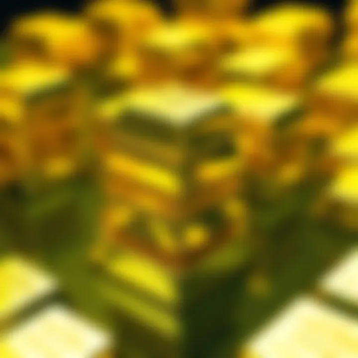 Stacks of gold bars representing Tether's $19.8 billion investment in gold, overshadowing central bank purchases.