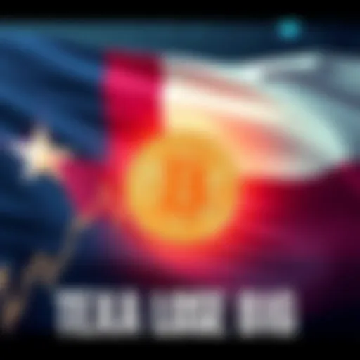 Texas flag with Bitcoin and falling graph representing financial loss