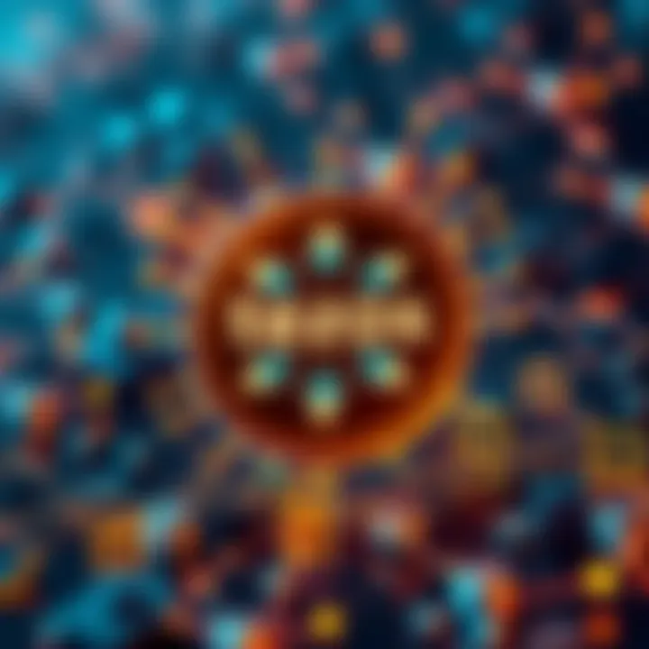 A visual representation of the Tezos logo surrounded by blockchain elements, symbolizing community and innovation