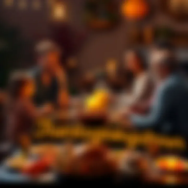 Family gathered around a dinner table discussing cryptocurrency during Thanksgiving dinner