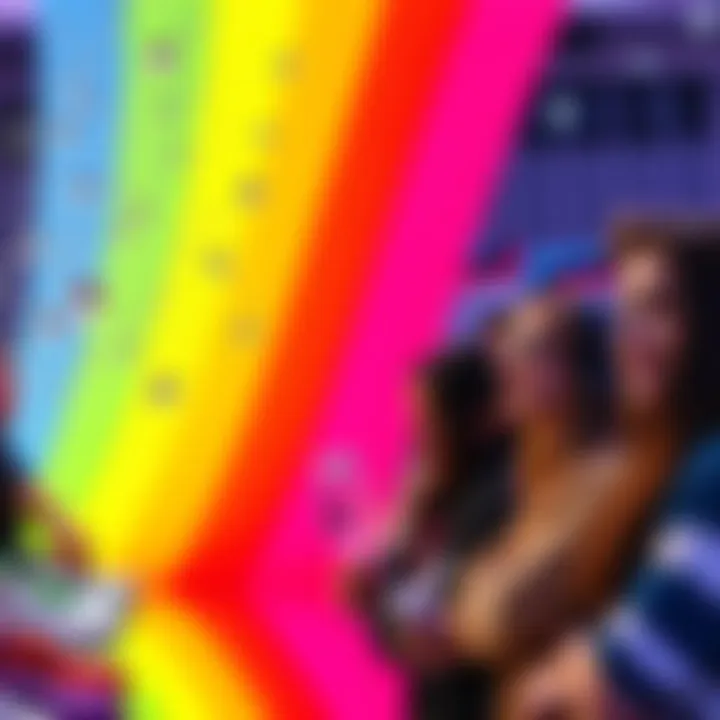 The Butters' Rainbow of Cope A vibrant display of The Butters' colorful products showcasing a rainbow, excluding blue, with fans looking on in excitement, questioning future releases.