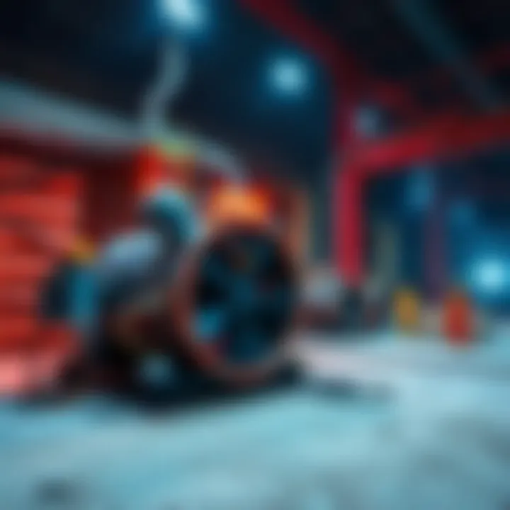 A thermal fan positioned in a mining site, providing cooling for workers and equipment during operations.