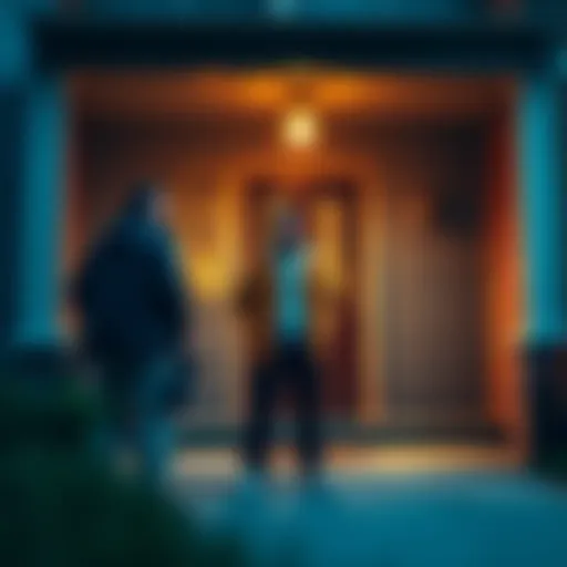 Three individuals standing outside a home, appearing confrontational, possibly linked to a harassment incident involving Bitcoin owners in New York.