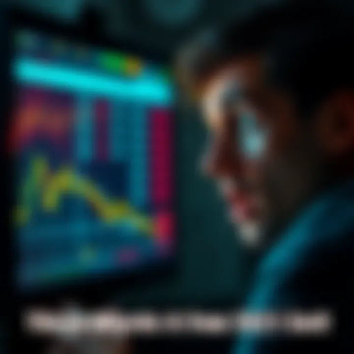 A person with a shocked expression looking at a digital screen showing fluctuating crypto prices, symbolizing past trading emotions