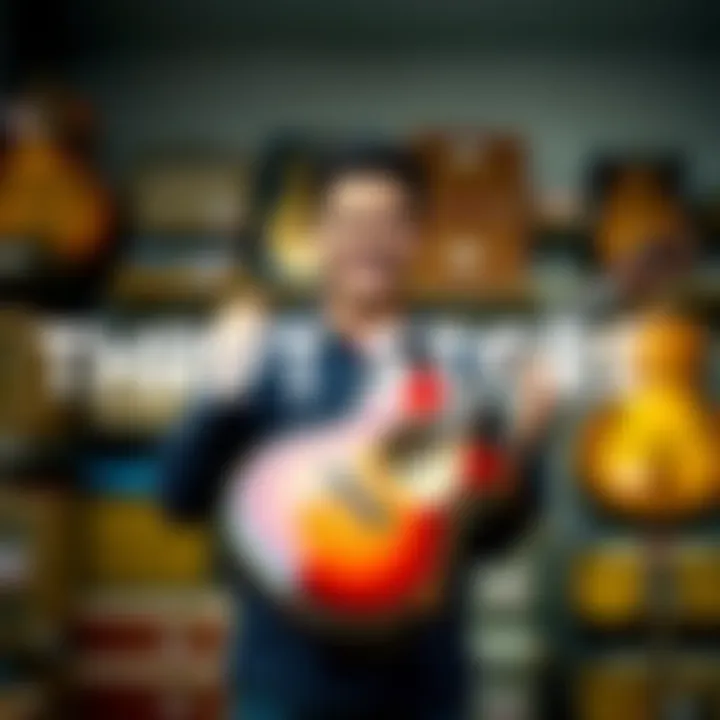 A person holding an LX1 Little Martin guitar found in a thrift store for $50, smiling with excitement.