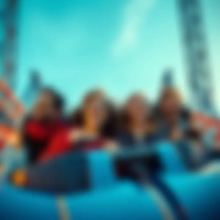 Group of people enjoying a roller coaster ride, smiling and laughing together
