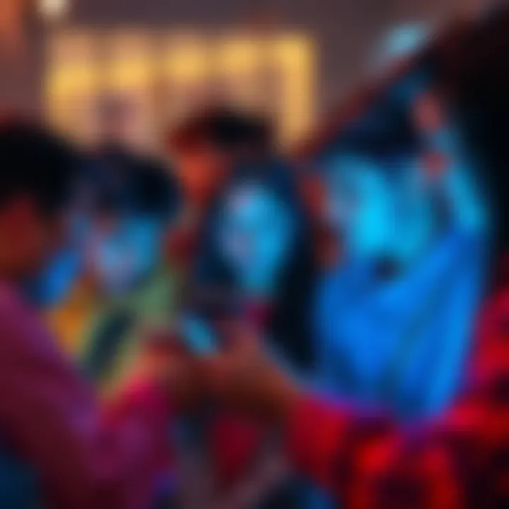 A group of people reacting to various TikTok videos on their phones, sparking conversations about the content.