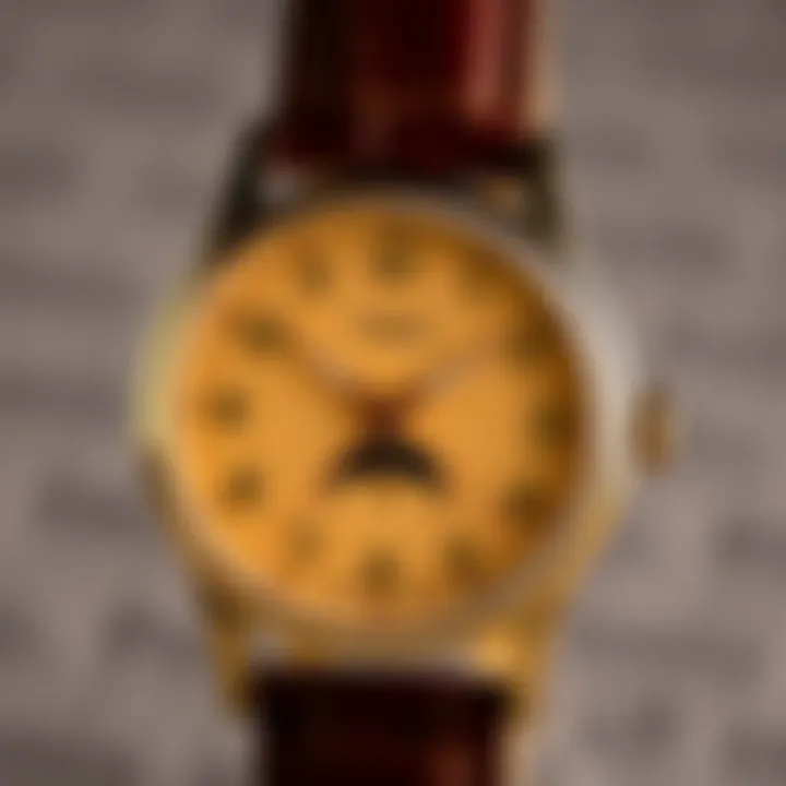 Timex 1990 Moon Phase watch with a gold-tone case, cream dial, and leather strap