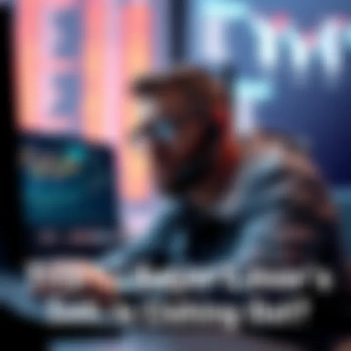 Tito Saylor seen at a computer monitoring cryptocurrency prices while looking concerned